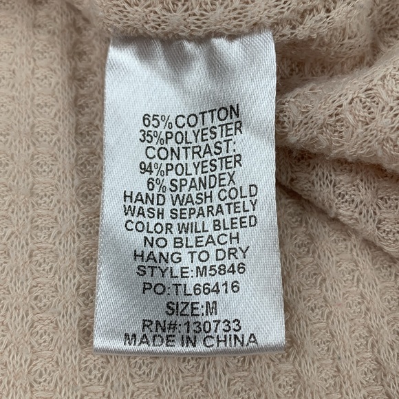 Umgee Cream Waffle Knit Long Sleeve Thermal with Leopard Print Sleeve Hem Accent - Picture 6 of 6